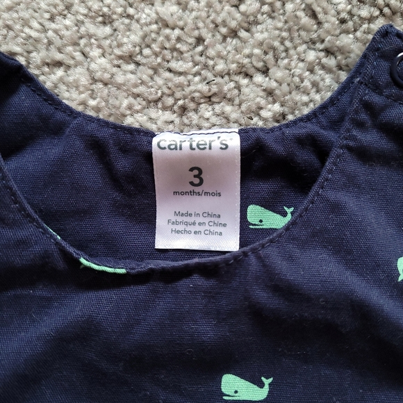 Carter's One Piece 3M Boys Whales Pockets Blue - Picture 4 of 4